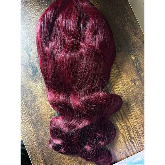 99j Burgundy Lace Front Wig remi Human Hair 22” 13x4 Body Wave Frontal Pre Pluck - Picture 7 of 11